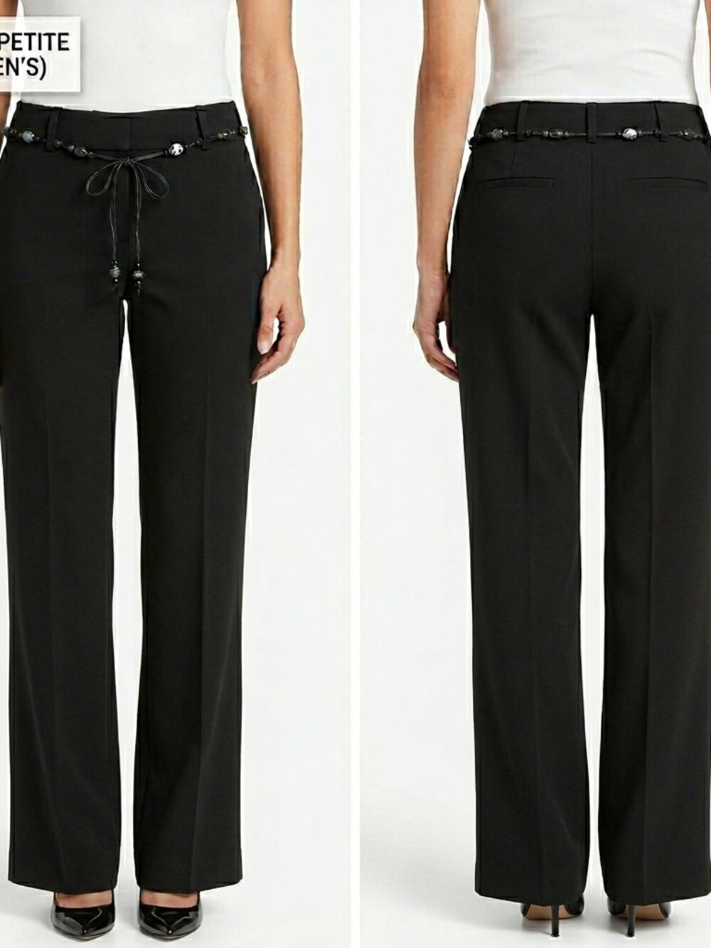 STUDIO 1940 Women's Slit Pocket Black Dress Pants with Decorative Belt - 10P NWT
